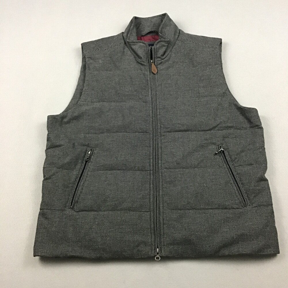 Brooks Brothers Vest Men Large Gray Houndstooth Full Zip Puffer Pockets  L
